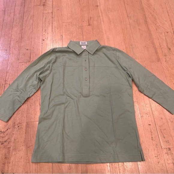 Leon Levin Tops - Leon Levin Appleseeds 1/2  Button Up Shirt Womens Size Small Green 3/4 Sleeve